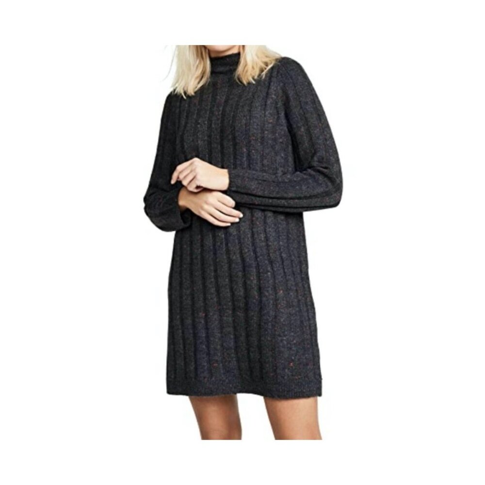 Madewell Charcoal Ribbed Turtleneck Sweater Mini Dress